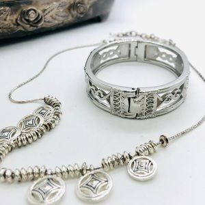 Modern Vintage Silver Tone Bracelet Necklace